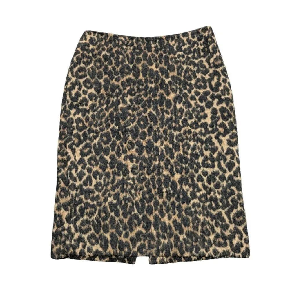Talbots Fuzzy Wool Blend Leopard Print Pencil Skirt Women's Size 2
